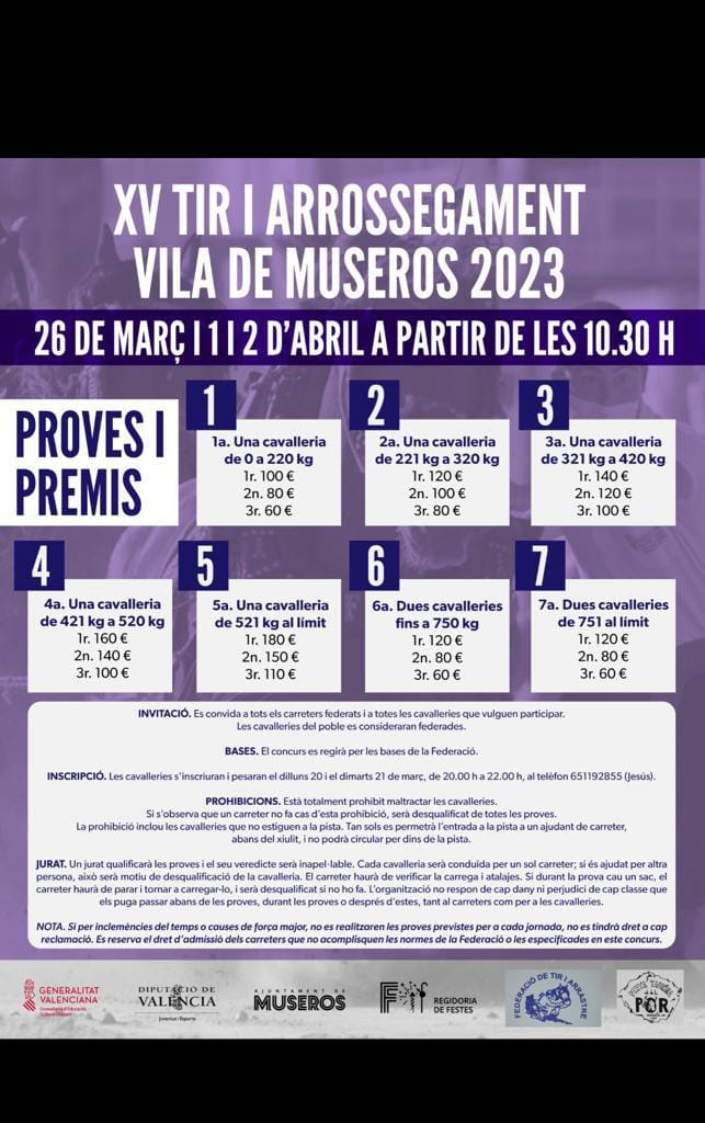 Tir Vila de Museros 2023 – Díes 26 de Març i 1 i 2 d´Abril