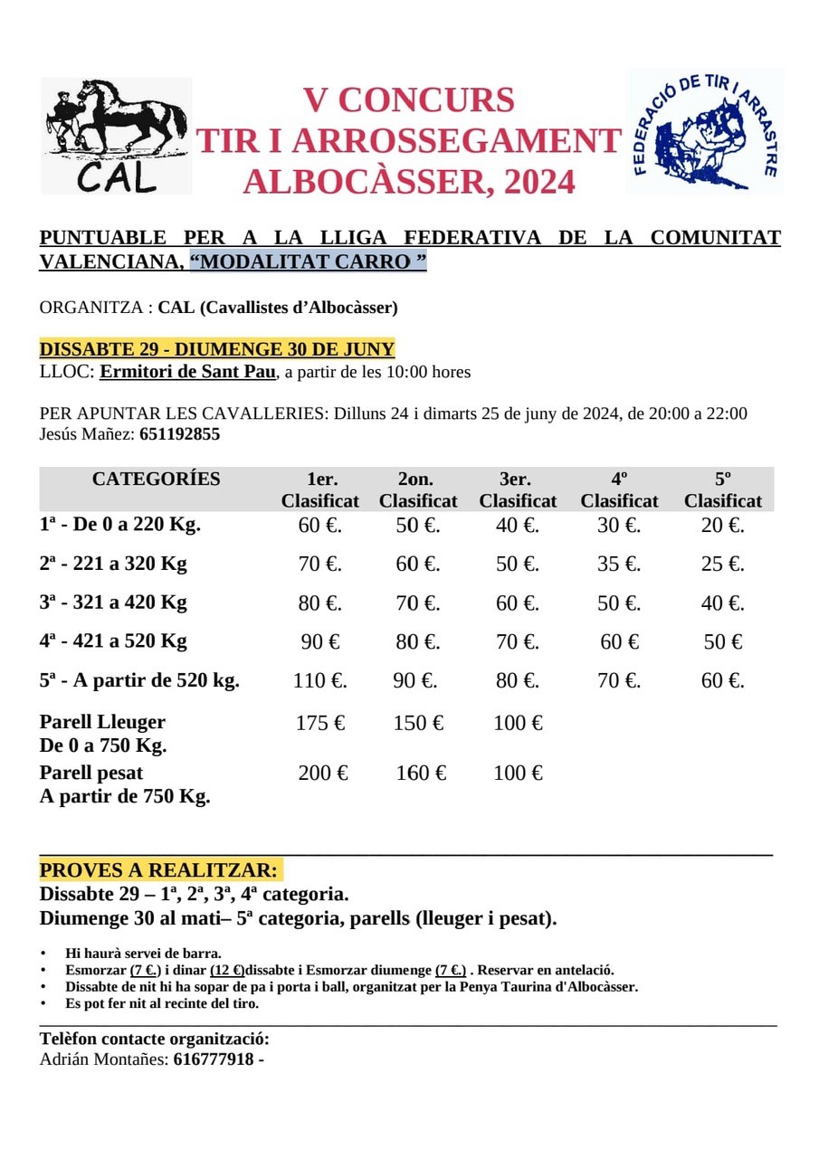 Tir Albocàsser 2024 – Dissabte 29 i Diumenge 30 de Juny