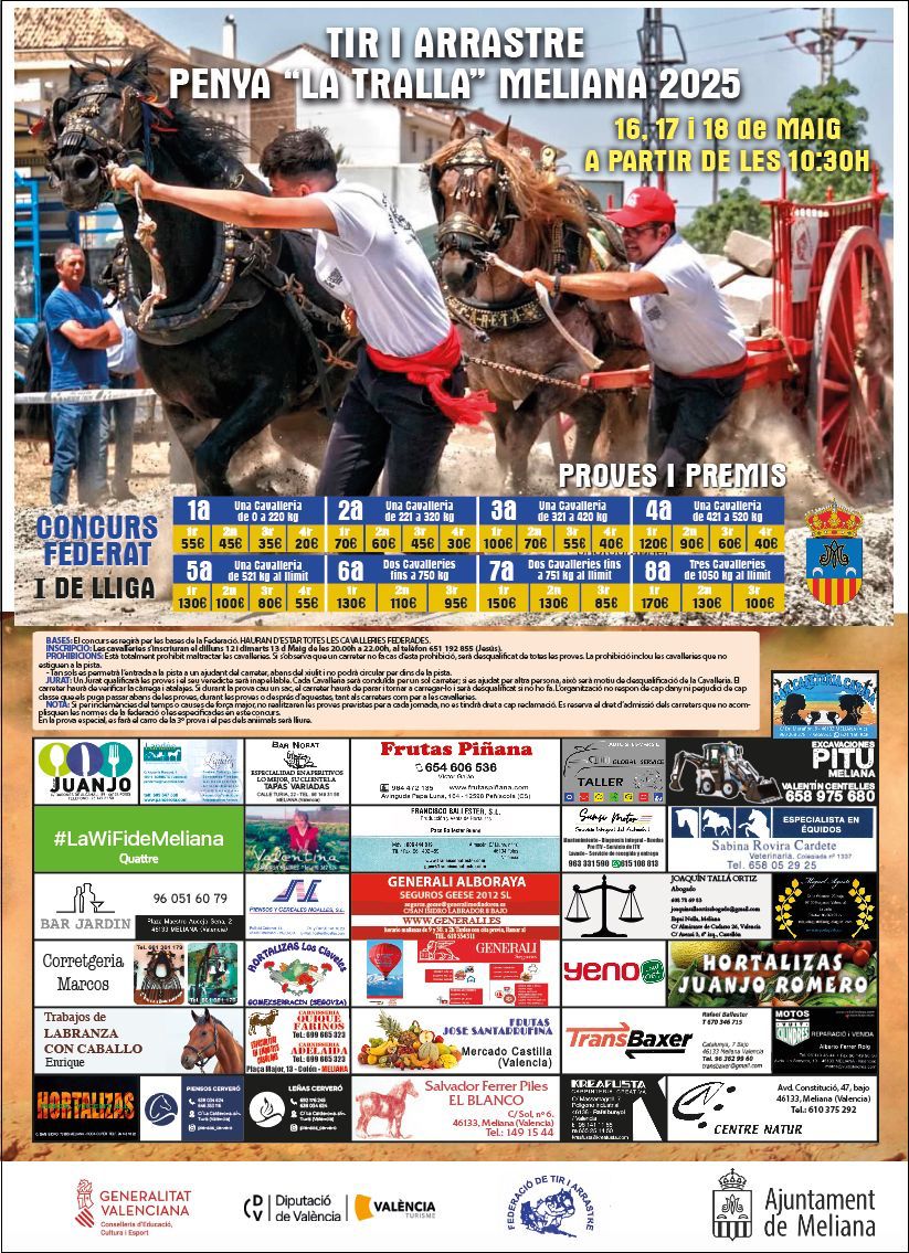 TIR MELIANA 2025 – DÍES 16,17 I 18 DE MAIG A PARTIR DE LES 10:30H