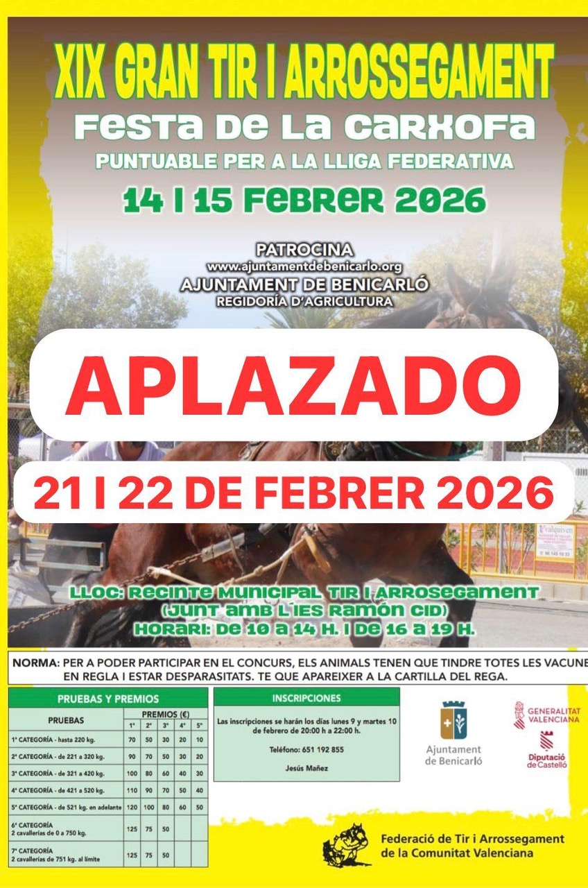 TIR BENICARLÓ – APLAÇAT ALS DIES 21 I 22 DE FEBRER DEL 2026