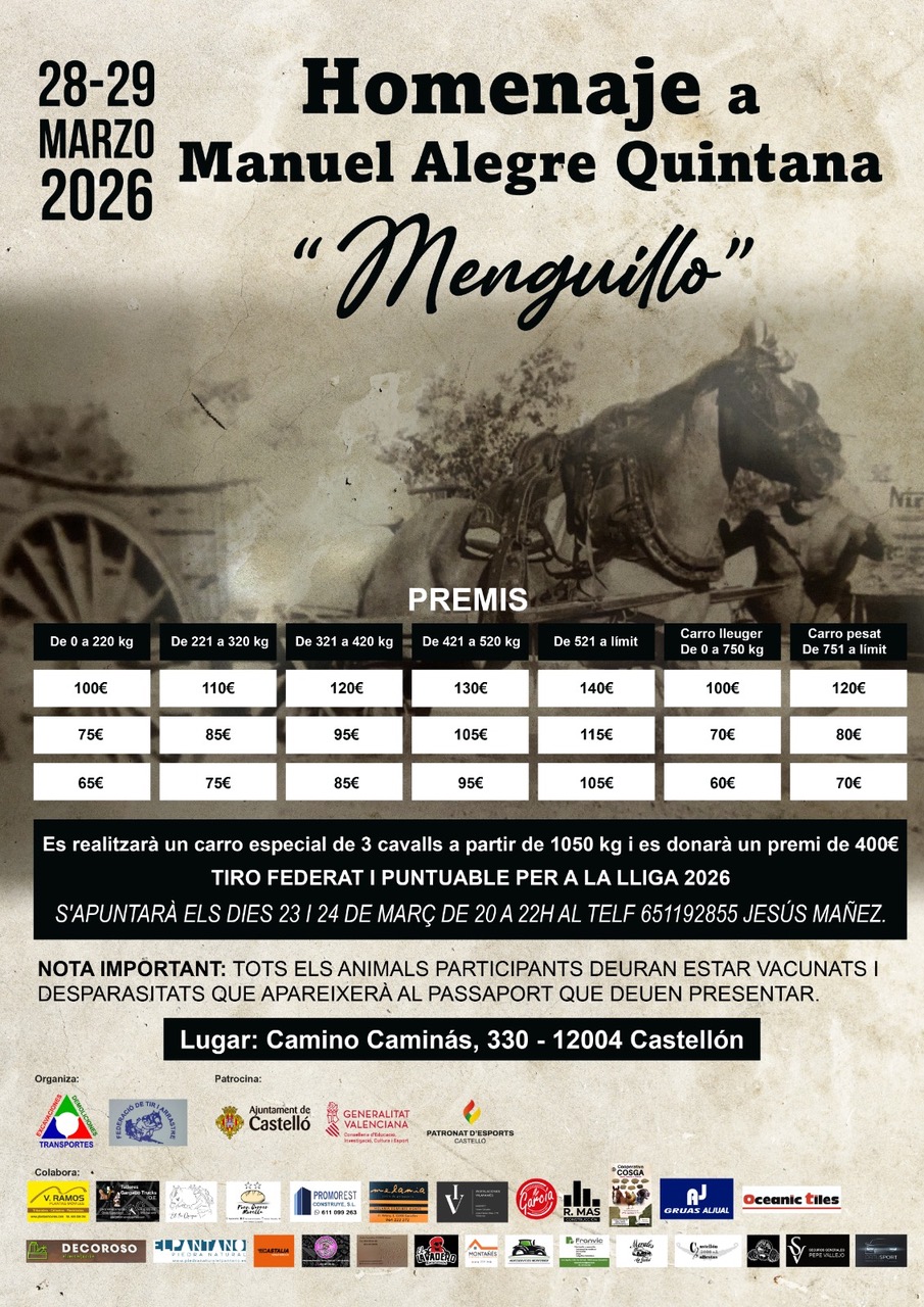 TIR EN CAMINO CAMINÁS, 330 – 12004 Castellón – DIES 28 I 29 DE MARÇ 2026